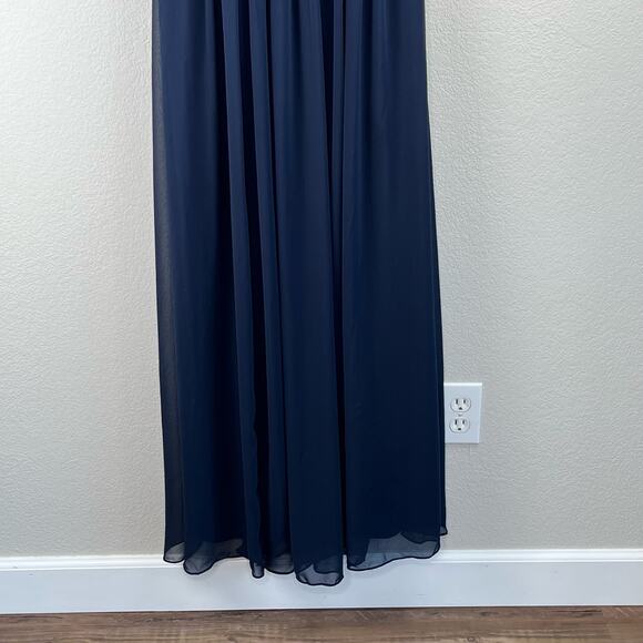 Dessy Collection Midnight Blue Sleeveless Draped Chiffon Maxi Dress 8/Small NWT - Picture 8 of 13